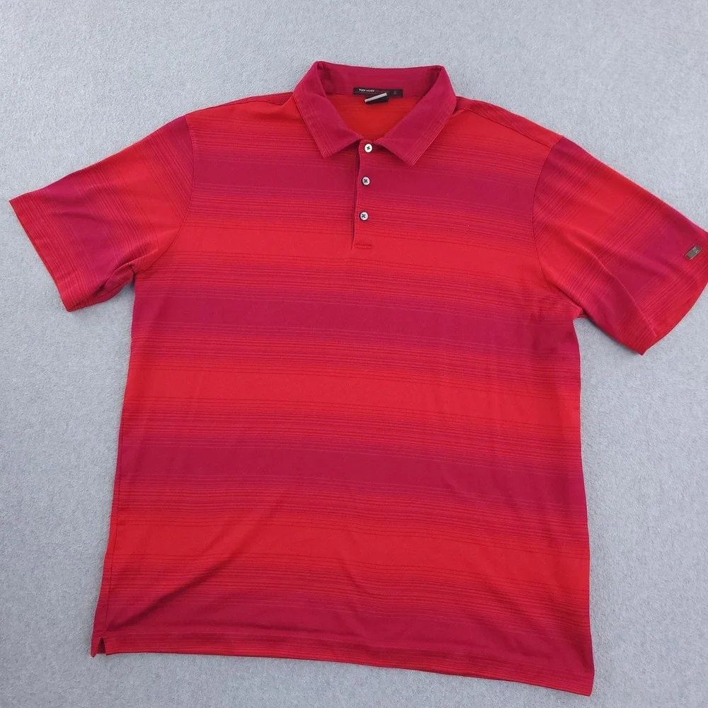Nike Dri-FIT Tiger Woods Polo Shirt Mens XL Red Stripe Golf Performance Top